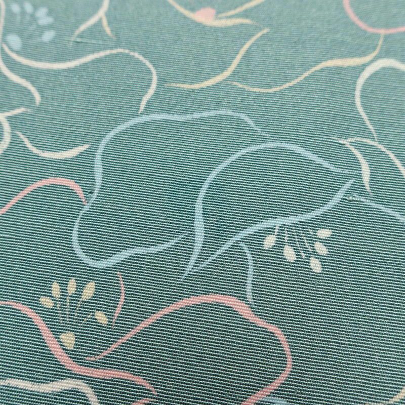 小紋 紬地 正絹 花柄 袷仕立て 身丈158cm 裄丈63.5cm 緑・うぐいす色_画像13