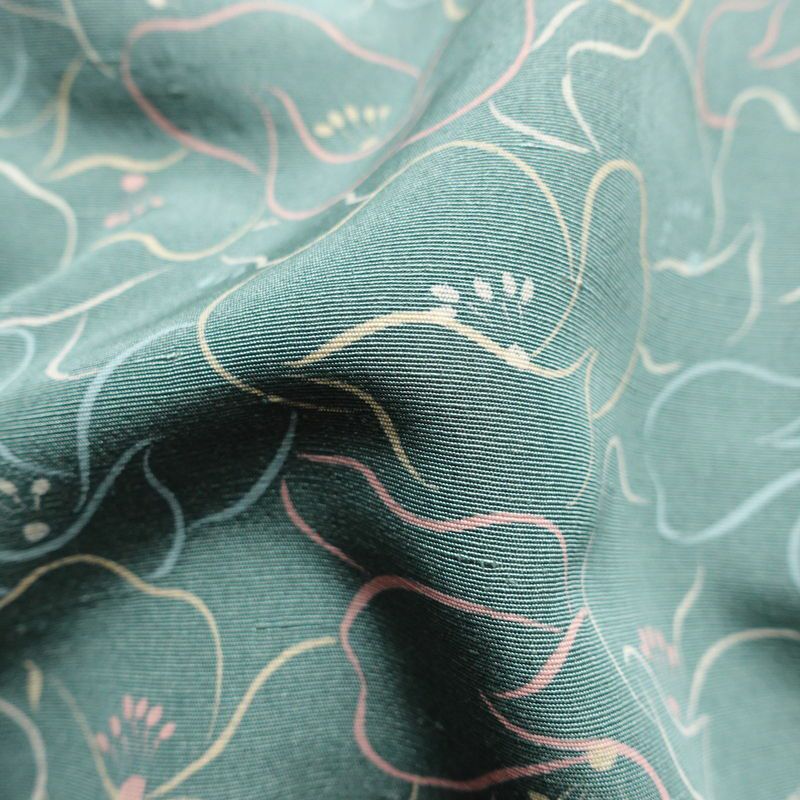 小紋 紬地 正絹 花柄 袷仕立て 身丈158cm 裄丈63.5cm 緑・うぐいす色_画像21