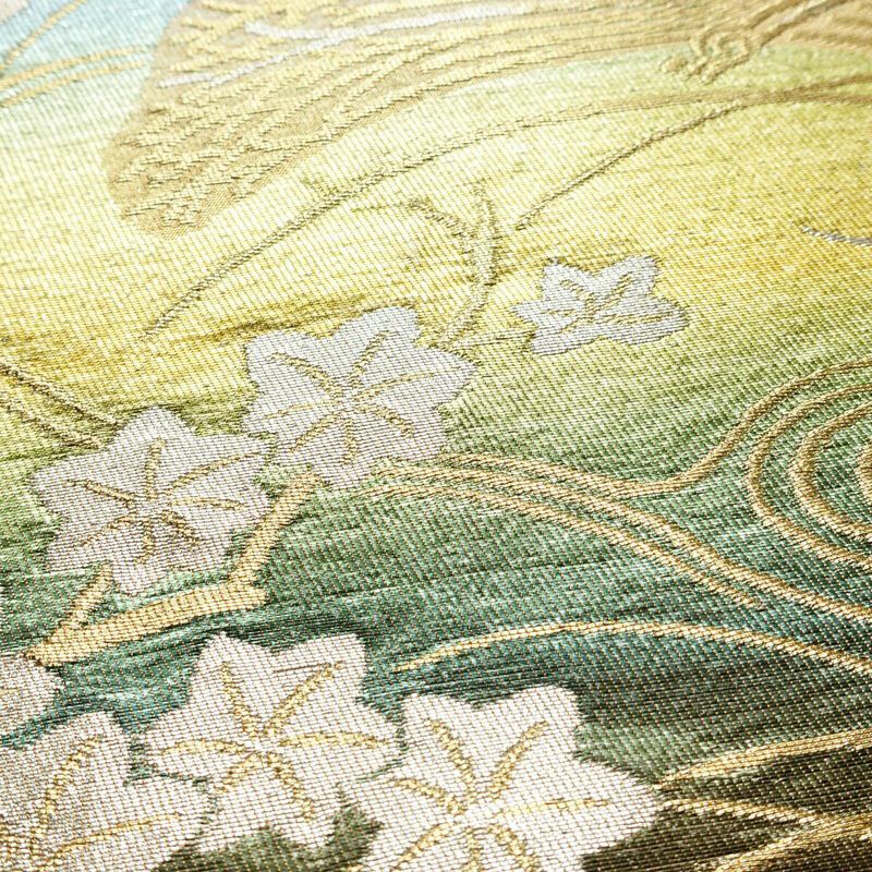 袋帯 六通柄 フォーマル用 正絹 木の葉・植物柄 万寿菊 箔 黄・黄土色_画像5