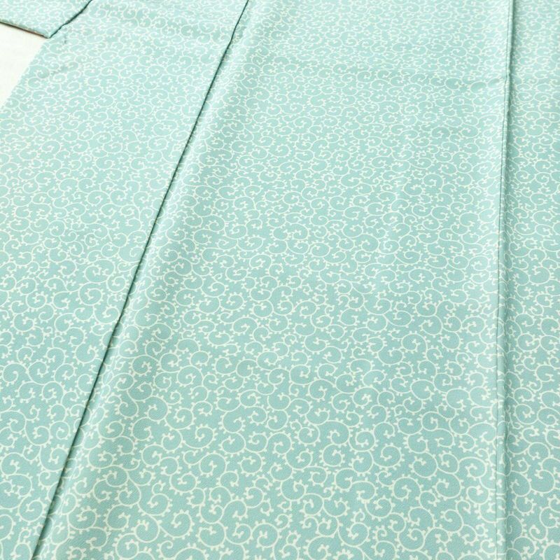 小紋 縮緬 総柄 正絹 木の葉・植物柄 袷仕立て 身丈158cm 裄丈64.5cm 緑・うぐいす色_画像5