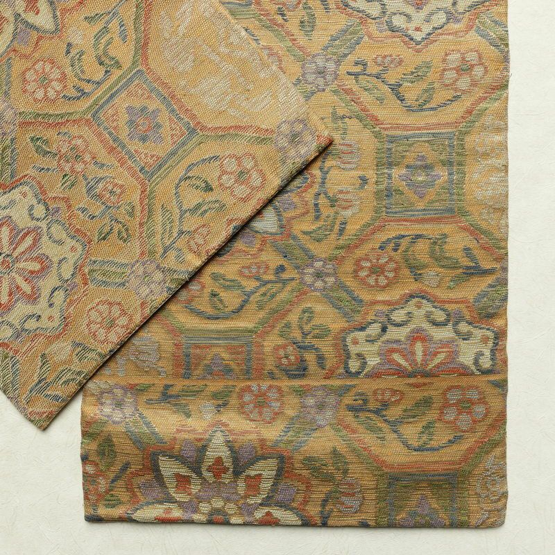 袋帯 六通柄 良品 夏用 フォーマル用 正絹 幾何学柄・抽象柄 金糸 帯 黄・黄土色_画像12