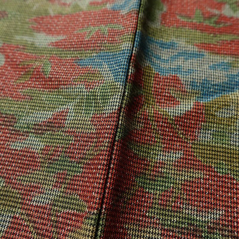 紬 正絹 風景柄 袷仕立て 身丈158.5cm 裄丈64cm 一部しつけ糸付き 着物 赤・朱_画像9