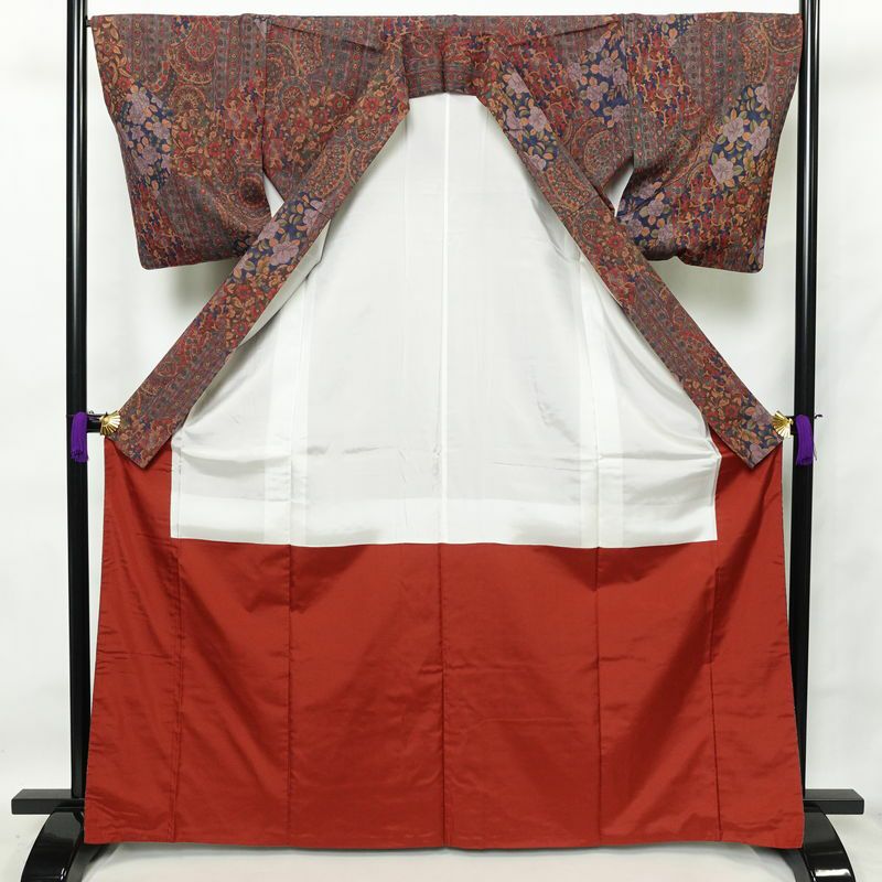 小紋 良品 紬地 総柄 正絹 幾何学柄・抽象柄 袷仕立て 身丈166.5cm 裄丈68cm 着物 多色使い_画像3