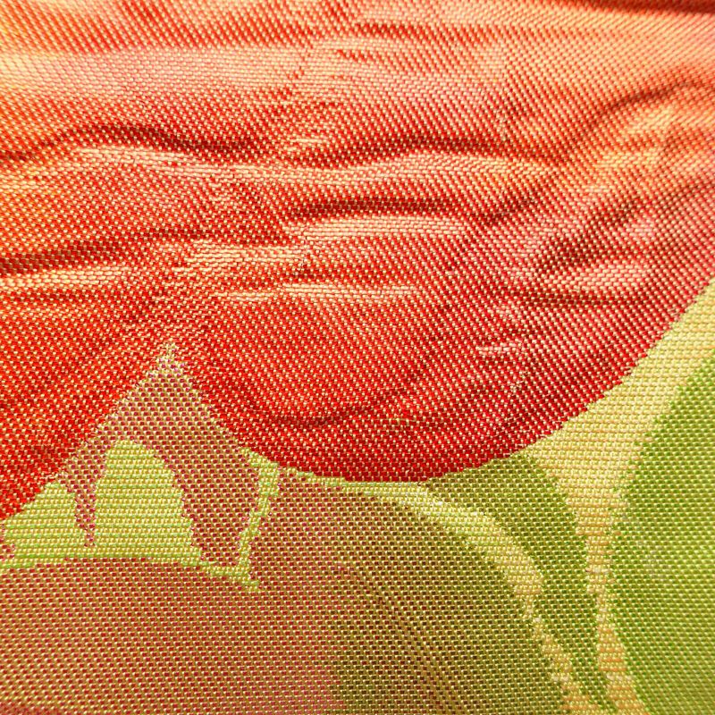 名古屋帯 ふくれ織 太鼓柄 正絹 花柄 名古屋仕立て 箔 帯 黄・黄土色_画像4