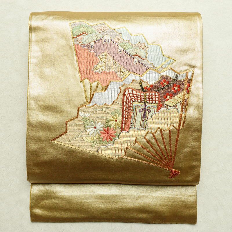 相良刺繍 蘇州刺繍 袋帯 金駒 金糸 正絹 お太鼓柄 HOT089 帯109 金駒刺繍 刺繍 高級 正絹 太鼓六通 袋帯 菊 mtdjtwc 最高級袋帯