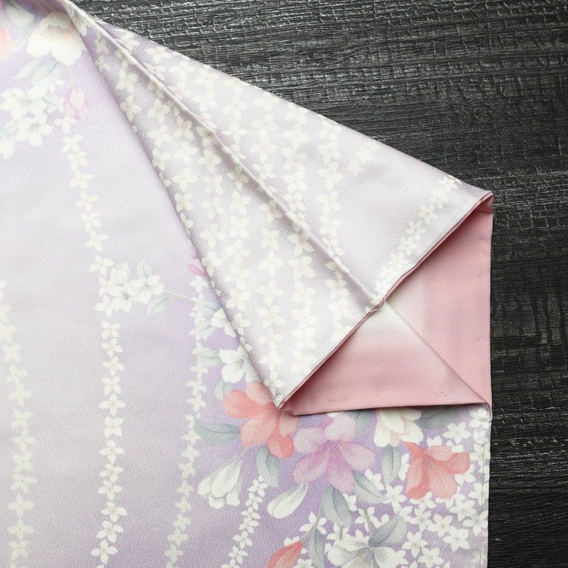 小紋 しつけ糸付き 総柄 正絹 花柄 袷仕立て 身丈167.5cm 裄丈67.5cm 着物 紫・藤色_画像14