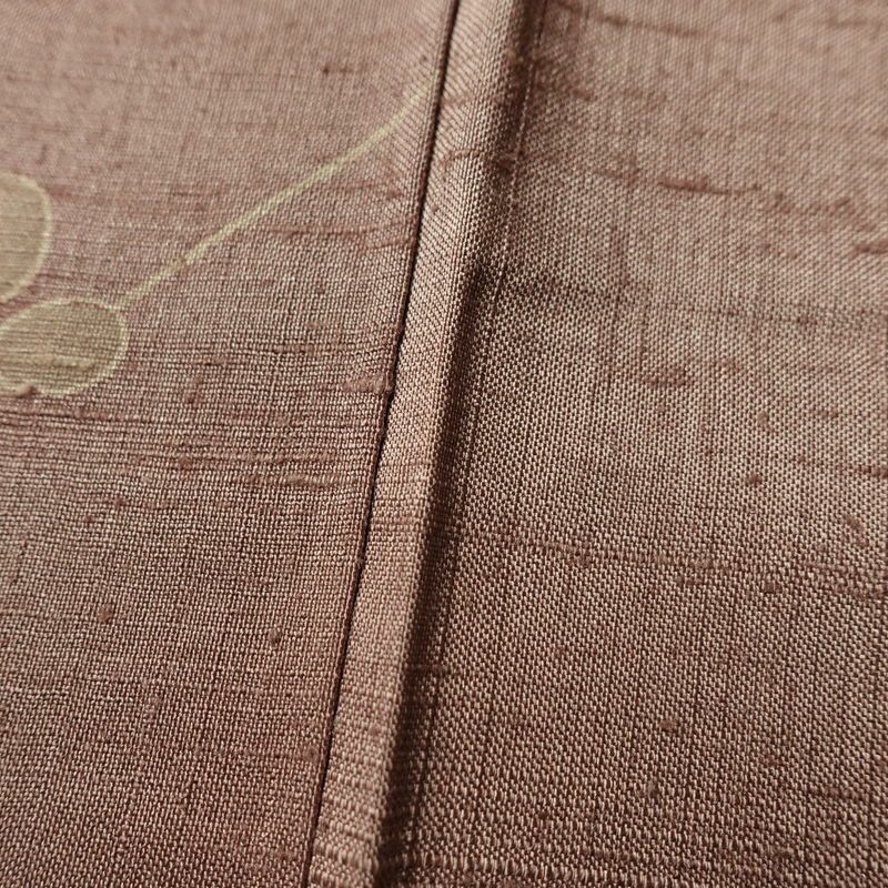 小紋 紬地 正絹 木の葉・植物柄 袷仕立て 身丈164cm 裄丈67cm 着物 小豆・エンジ_画像9