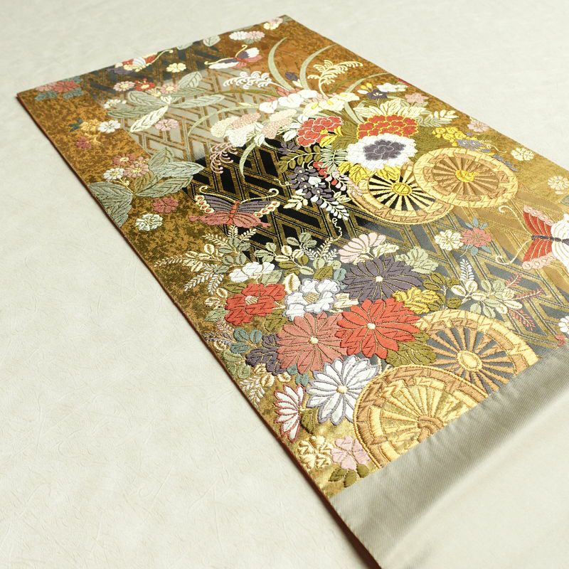 袋帯 花車 三彩錦 六通柄 良品 フォーマル用 正絹 古典柄 箔 金糸 帯 金・銀_画像18