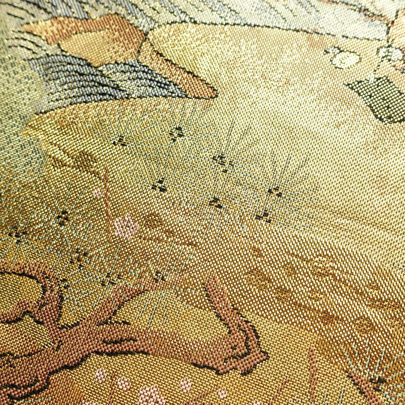 袋帯 六通柄 フォーマル用 正絹 人物・動物柄 箔 帯 金・銀_画像4