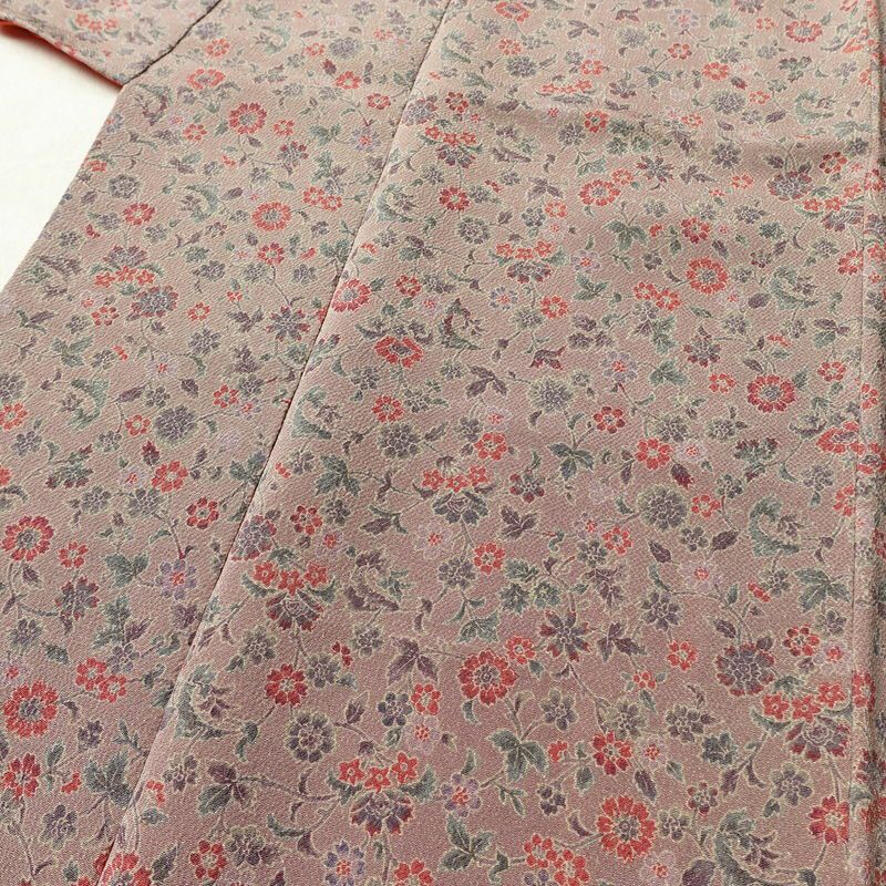 小紋 草木染 縮緬 総柄 正絹 花柄 袷仕立て 身丈159cm 裄丈66cm 着物 小豆・エンジ_画像5