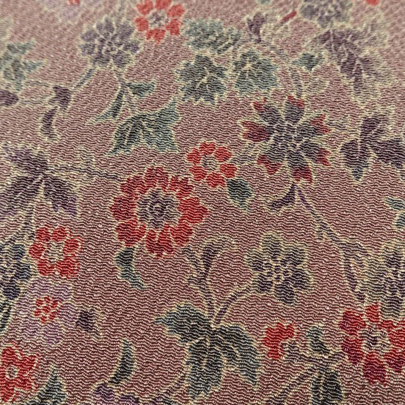 小紋 草木染 縮緬 総柄 正絹 花柄 袷仕立て 身丈159cm 裄丈66cm 着物 小豆・エンジ_画像6