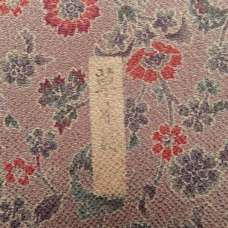 小紋 草木染 縮緬 総柄 正絹 花柄 袷仕立て 身丈159cm 裄丈66cm 着物 小豆・エンジ_画像10