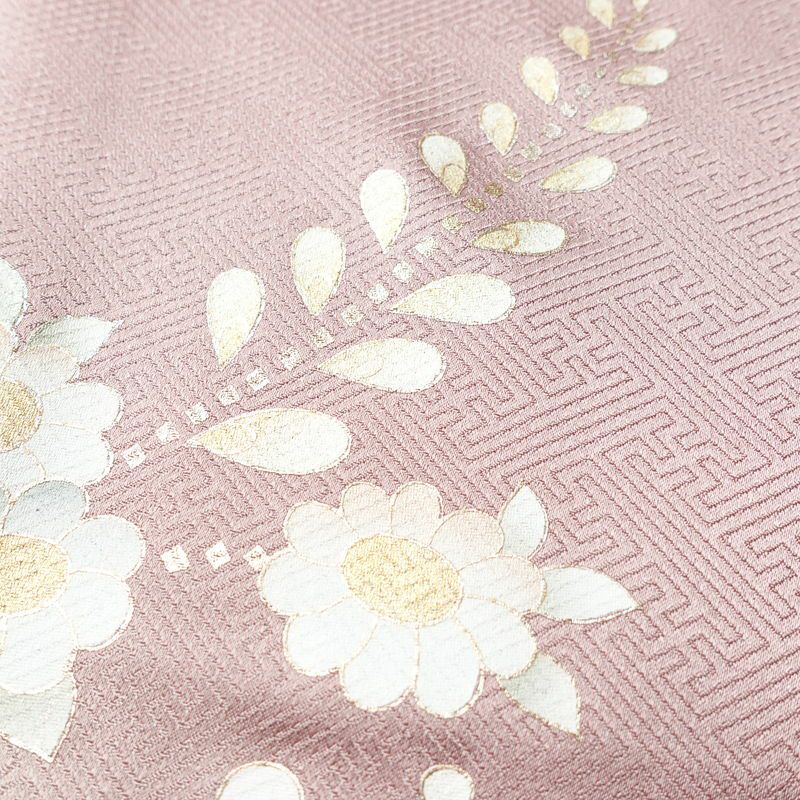 訪問着 良品 綸子 正絹 花柄 袷仕立て 身丈158.5cm 裄丈65cm 箔 フォーマル 着物 紫・藤色_画像7