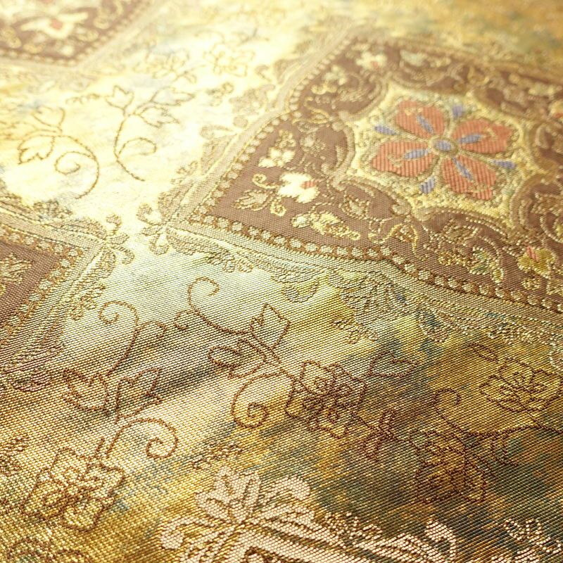 袋帯 服部織物 こはく錦 六通柄 フォーマル用 正絹 幾何学柄・抽象柄 箔 茶_画像3