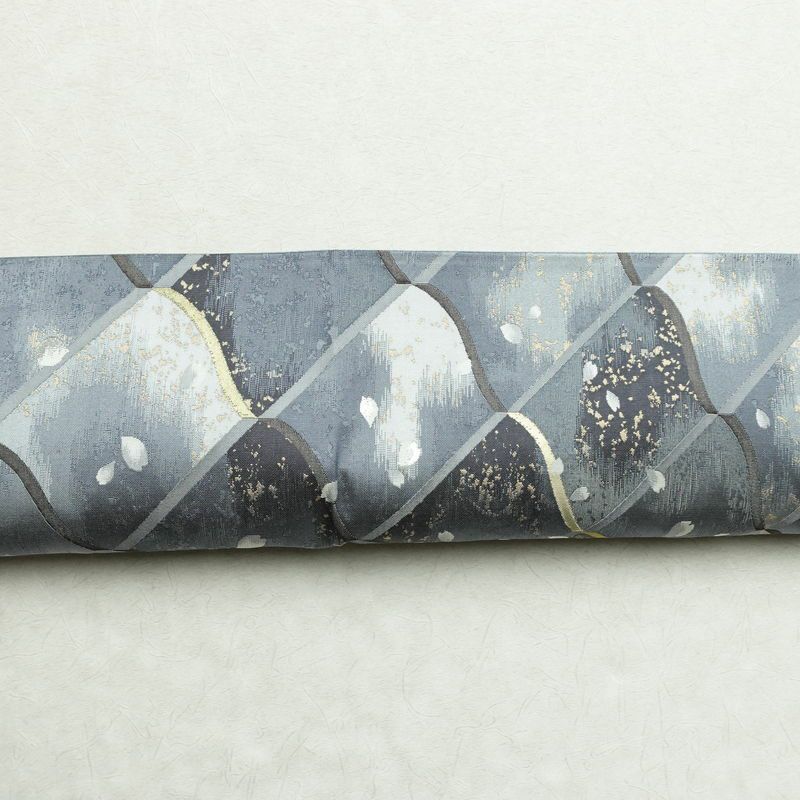 袋帯 六通柄 美品 フォーマル用 正絹 古典柄 金糸 銀糸 帯 桜 花びら 青・紺_画像14