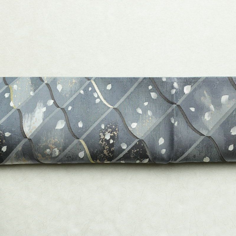 袋帯 六通柄 美品 フォーマル用 正絹 古典柄 金糸 銀糸 帯 桜 花びら 青・紺_画像15