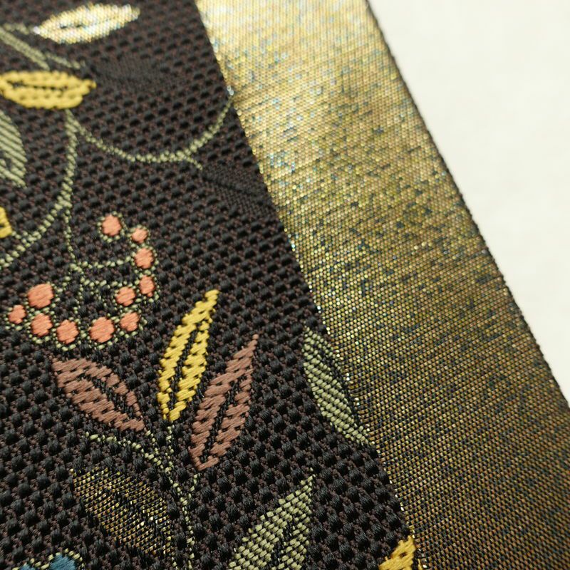 袋帯 六通柄 良品 綾織 一般用 正絹 木の葉・植物柄 茶_画像7