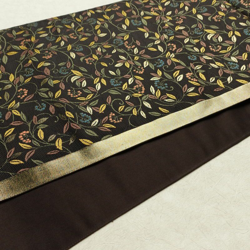 袋帯 六通柄 良品 綾織 一般用 正絹 木の葉・植物柄 茶_画像12