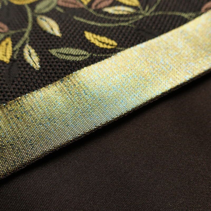 袋帯 六通柄 良品 綾織 一般用 正絹 木の葉・植物柄 茶_画像13