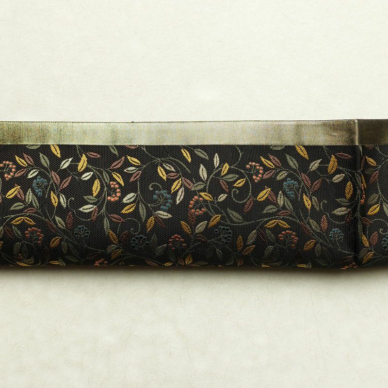 袋帯 六通柄 良品 綾織 一般用 正絹 木の葉・植物柄 茶_画像16