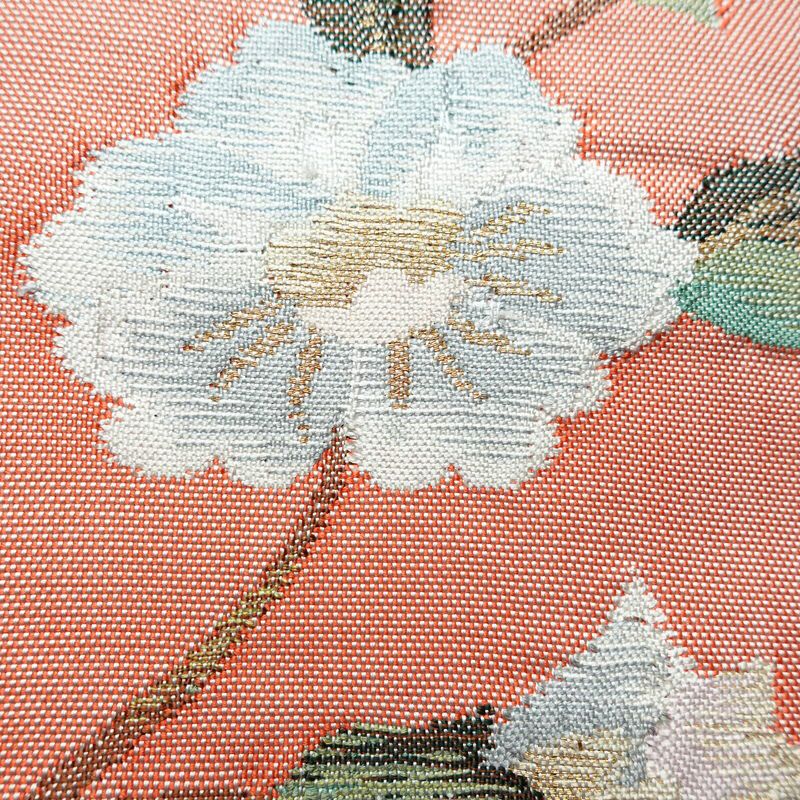 袋帯 太鼓柄 一般用 正絹 花柄 帯 上品 白_画像4