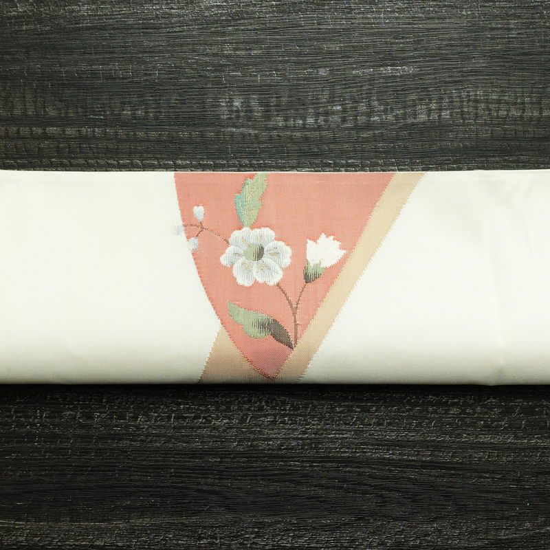 袋帯 太鼓柄 一般用 正絹 花柄 帯 上品 白_画像14