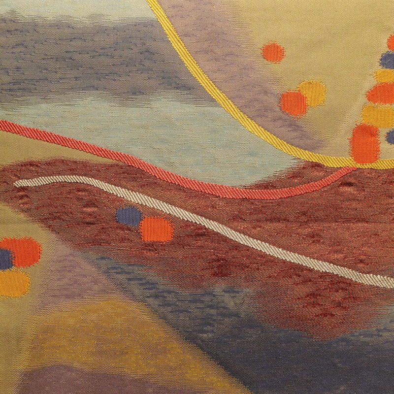 袋帯 太鼓柄 一般用 正絹 幾何学柄・抽象柄 帯 黄・黄土色_画像2