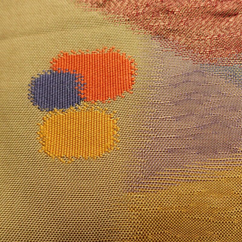 袋帯 太鼓柄 一般用 正絹 幾何学柄・抽象柄 帯 黄・黄土色_画像6