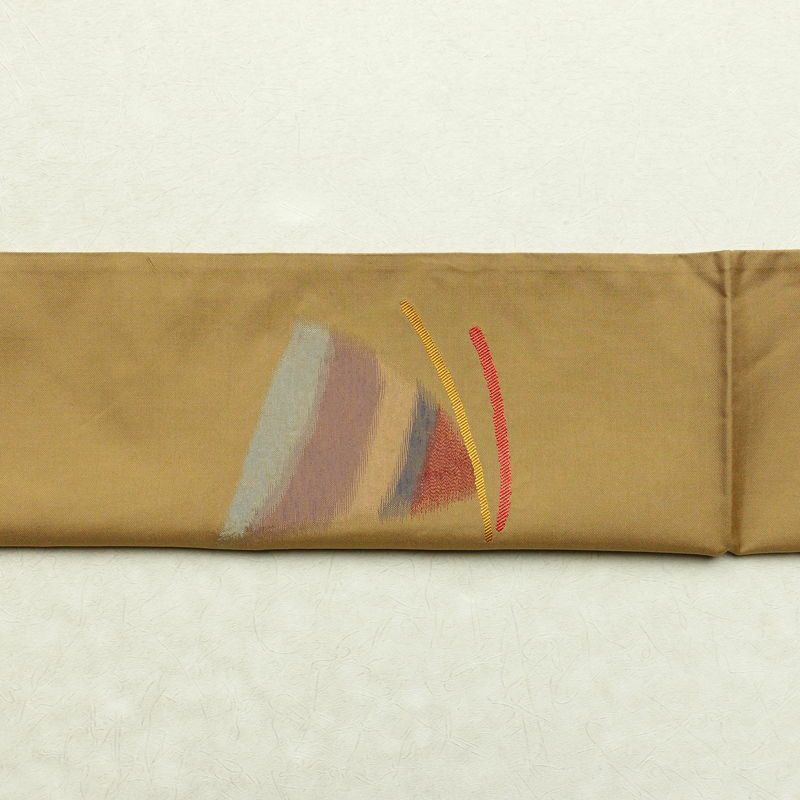袋帯 太鼓柄 一般用 正絹 幾何学柄・抽象柄 帯 黄・黄土色_画像16