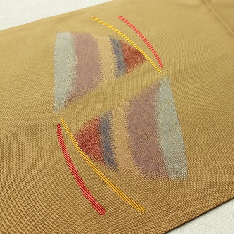 袋帯 太鼓柄 一般用 正絹 幾何学柄・抽象柄 帯 黄・黄土色_画像17