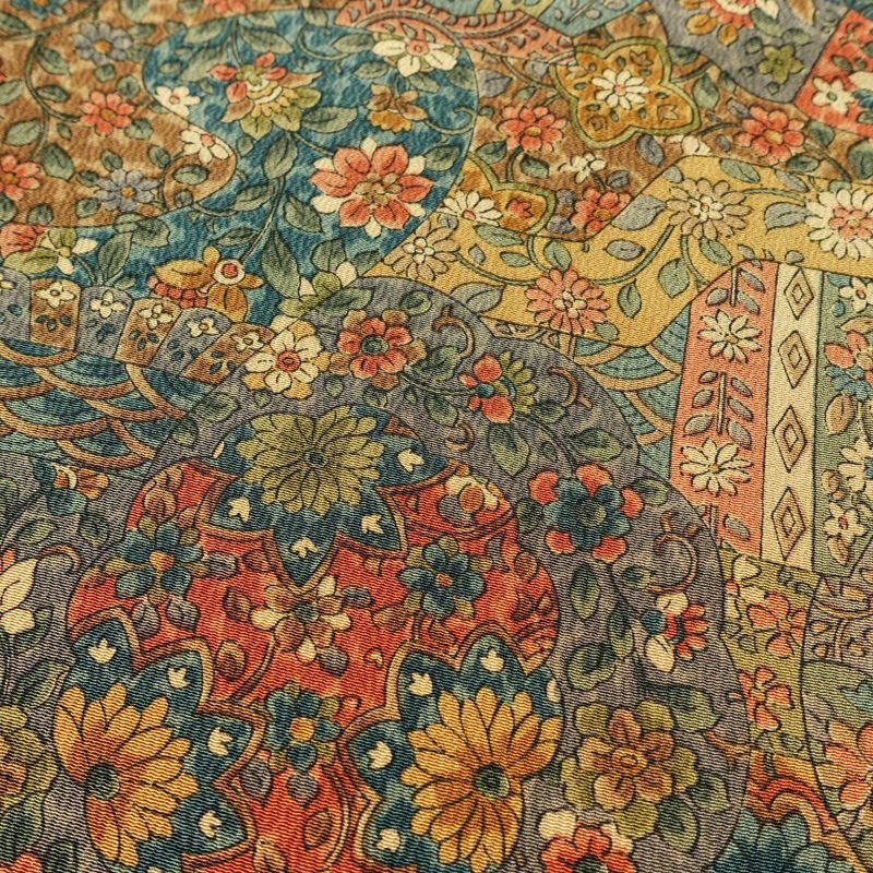 小紋 良品 縮緬 正絹 幾何学柄・抽象柄 袷仕立て 身丈156cm 裄丈65.5cm 着物 黄・黄土色_画像6