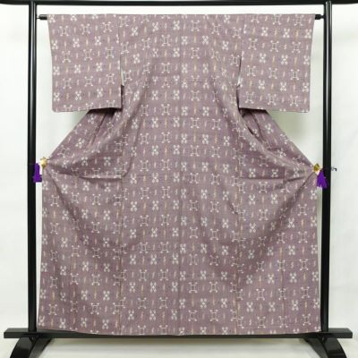 紬 正絹 幾何学柄・抽象柄 袷仕立て 身丈158.5cm 裄丈64cm 紫・藤色