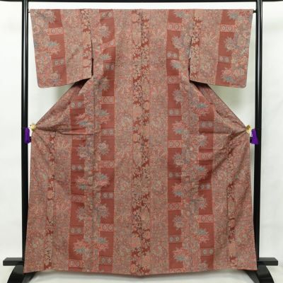 【10％OFF】 正絹 良品 紬 単衣 花柄 裄丈65cm 身丈161cm 胴抜き 単衣仕立て 着物・浴衣