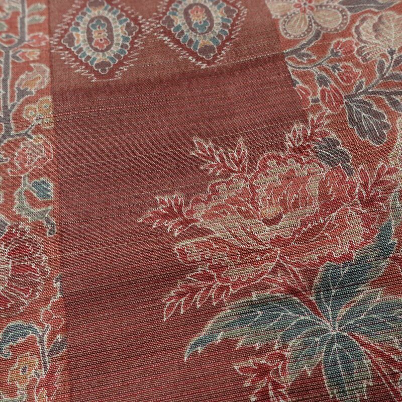 小紋 紬地 美品 胴抜き仕立て しつけ糸付き 正絹 幾何学柄・抽象柄 身丈165cm 裄丈67cm 茶_画像6