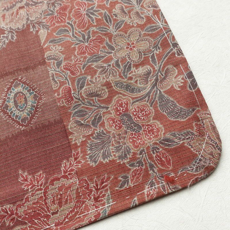 小紋 紬地 美品 胴抜き仕立て しつけ糸付き 正絹 幾何学柄・抽象柄 身丈165cm 裄丈67cm 茶_画像14