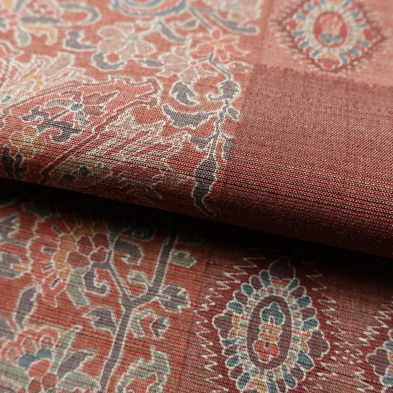 小紋 紬地 美品 胴抜き仕立て しつけ糸付き 正絹 幾何学柄・抽象柄 身丈165cm 裄丈67cm 茶_画像20