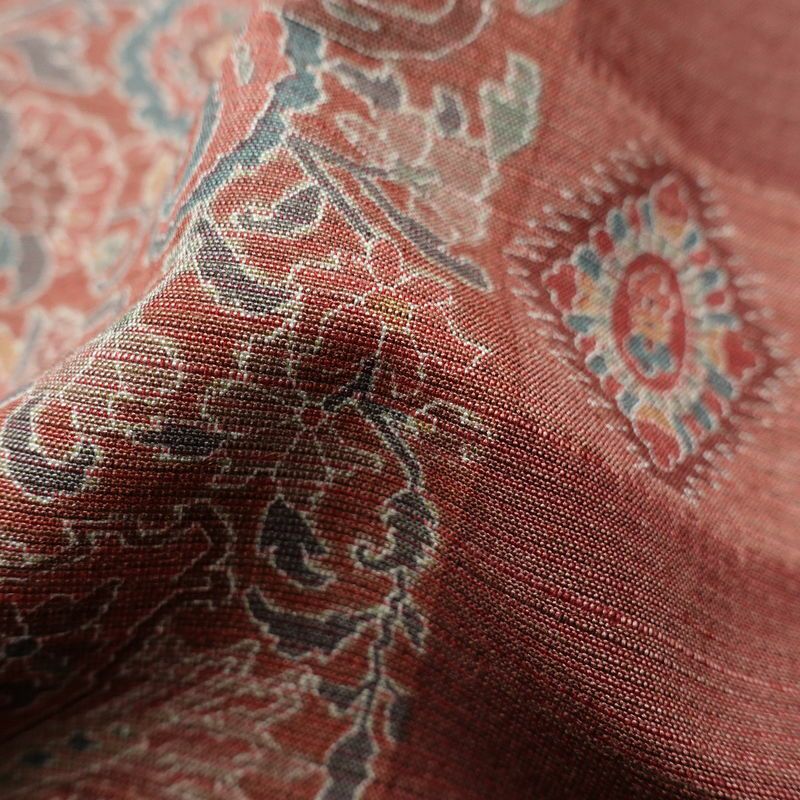 小紋 紬地 美品 胴抜き仕立て しつけ糸付き 正絹 幾何学柄・抽象柄 身丈165cm 裄丈67cm 茶_画像21