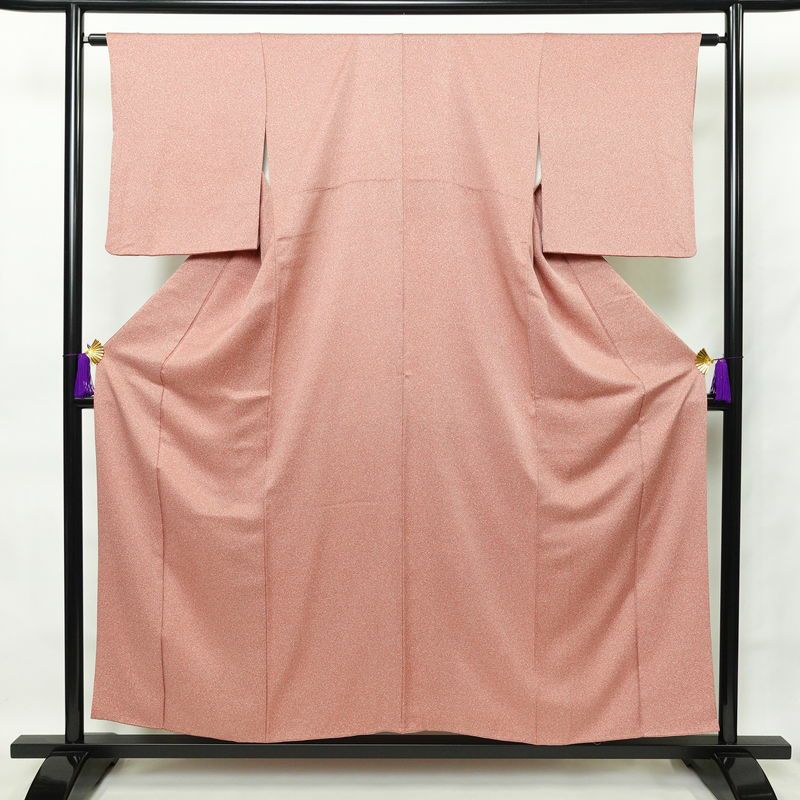 色無地 良品 縮緬 正絹 その他の柄 袷仕立て 身丈154.5cm 裄丈64.5cm 共八掛 ピンク_画像1