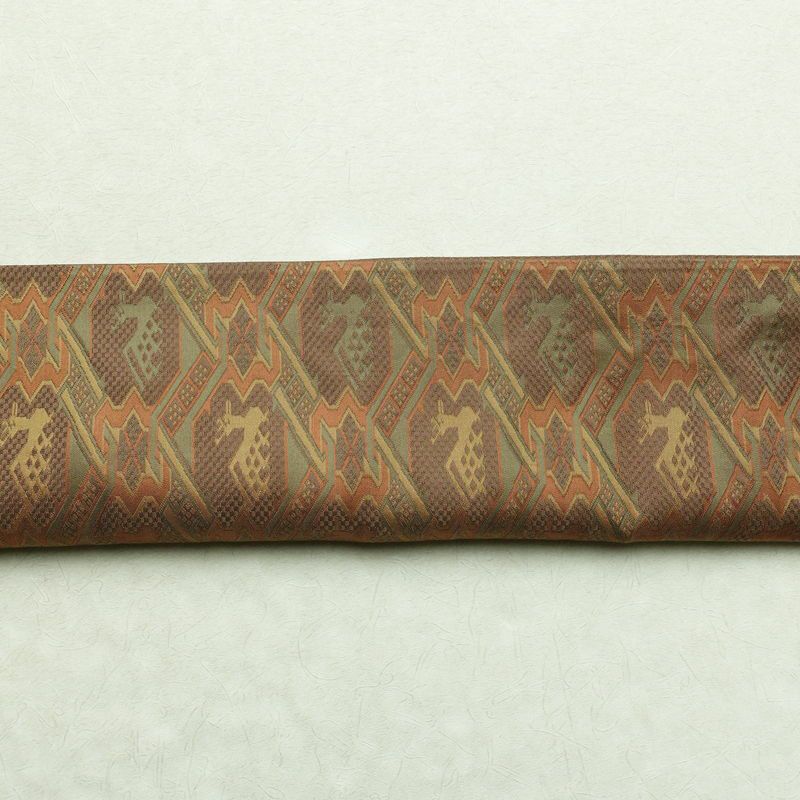 袋帯 六通柄 一般用 正絹 人物・動物柄 茶_画像15