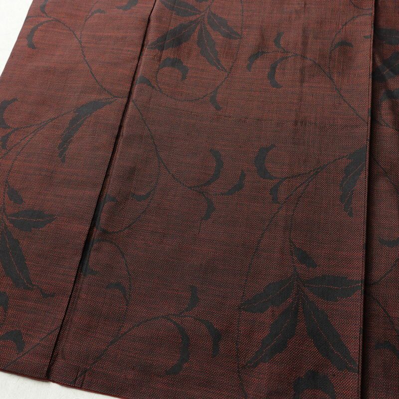 紬 正絹 木の葉・植物柄 袷仕立て 身丈156cm 裄丈65cm 小豆・エンジ_画像4