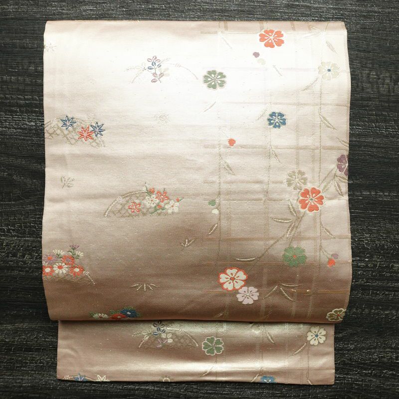 名古屋帯 六通柄 正絹 古典柄 名古屋仕立て 桜 紅葉 ピンク_画像1