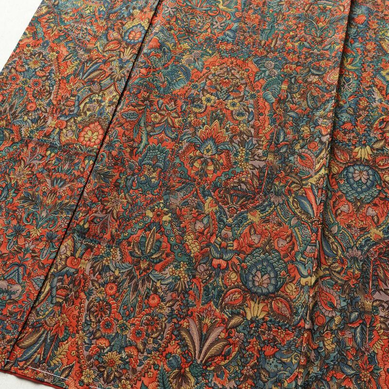 小紋 美品 しつけ糸付き 縮緬 総柄 正絹 幾何学柄・抽象柄 袷仕立て 身丈168cm 裄丈67cm 赤・朱_画像4