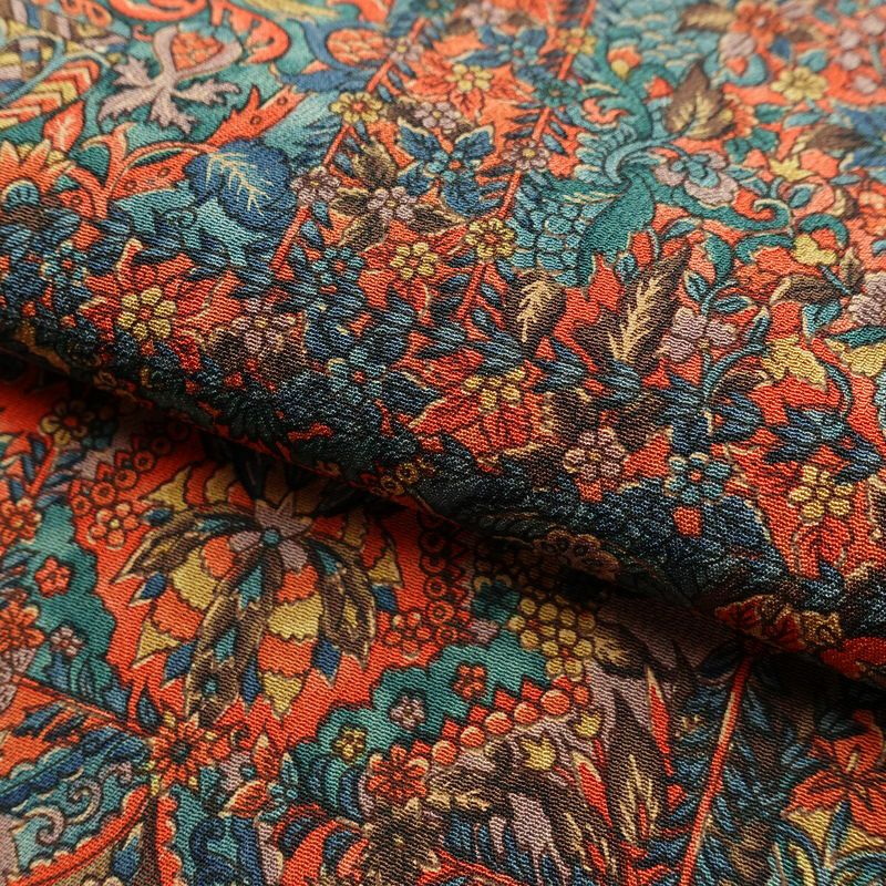 小紋 美品 しつけ糸付き 縮緬 総柄 正絹 幾何学柄・抽象柄 袷仕立て 身丈168cm 裄丈67cm 赤・朱_画像20