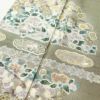 訪問着 良品 三猿 紬地 正絹 花柄 袷仕立て 身丈162.5cm 裄丈66cm 箔 一部しつけ糸付き 金彩 緑・うぐいす色_画像6