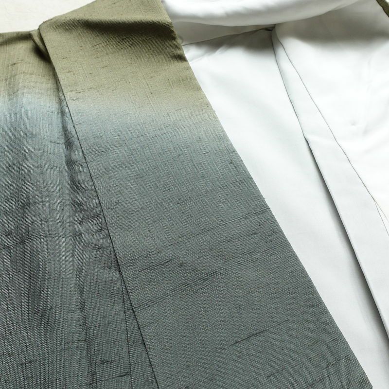 訪問着 良品 三猿 紬地 正絹 花柄 袷仕立て 身丈162.5cm 裄丈66cm 箔 一部しつけ糸付き 金彩 緑・うぐいす色_画像17