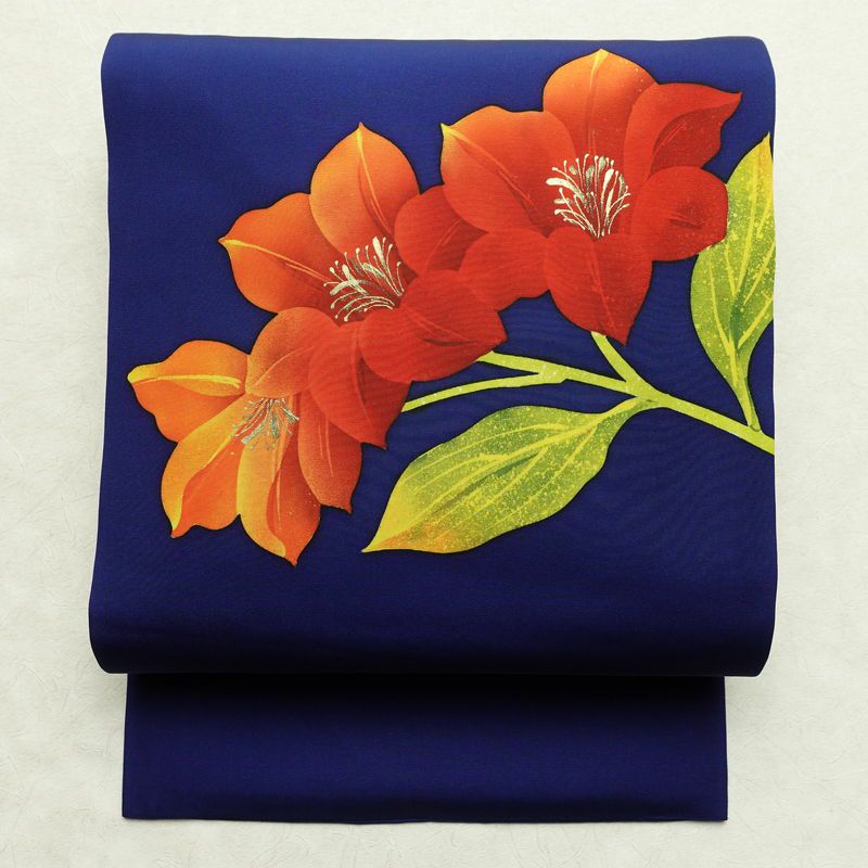 銀糸花柄刺繍 名古屋作り帯 赤 花柄刺繍 名古屋帯 名古屋仕立て 名古屋帯 紺色 花柄刺繍 名古屋帯