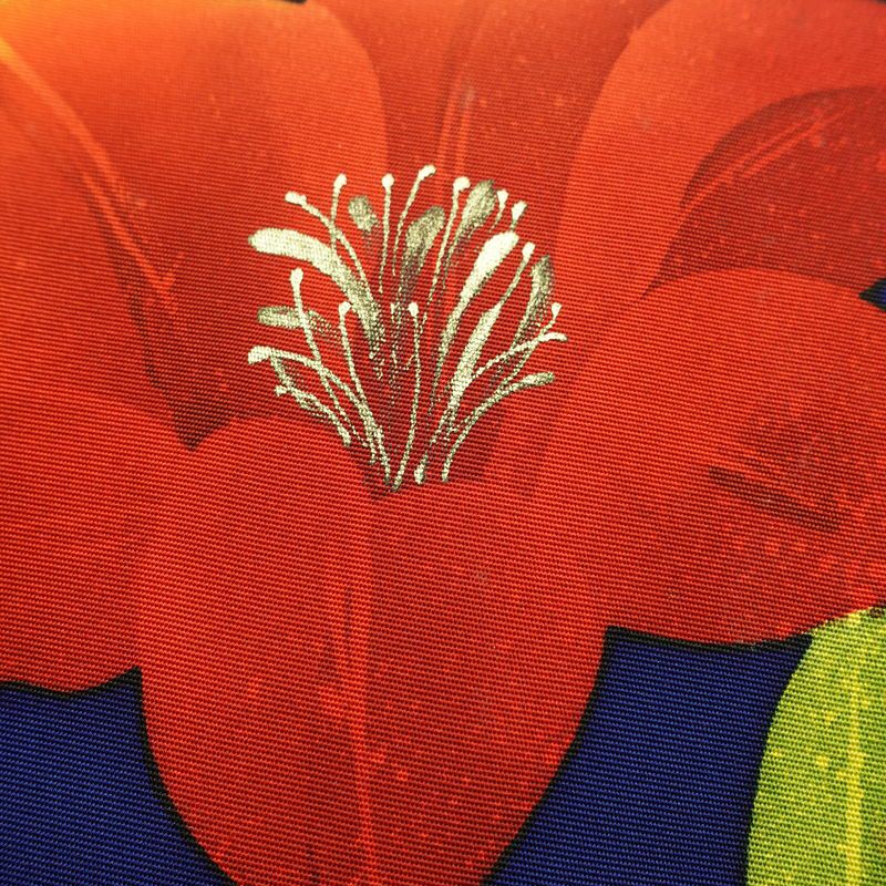 名古屋帯 太鼓柄 正絹 花柄 名古屋仕立て 青・紺_画像3