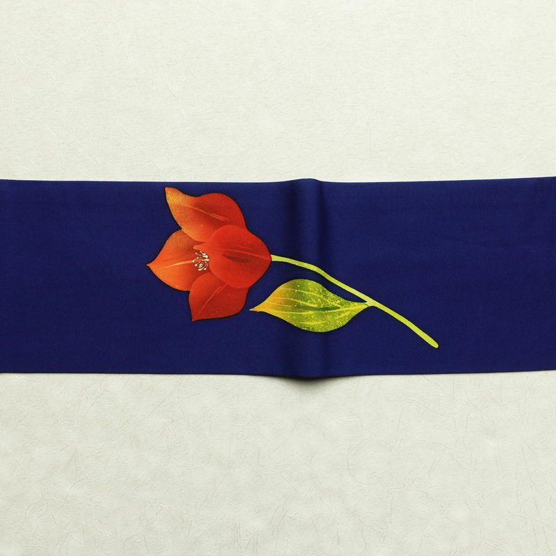 名古屋帯 太鼓柄 正絹 花柄 名古屋仕立て 青・紺_画像14