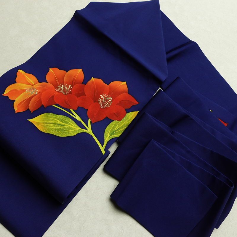 名古屋帯 太鼓柄 正絹 花柄 名古屋仕立て 青・紺_画像16