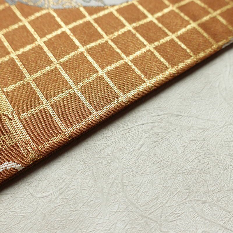 名古屋帯 太鼓柄 正絹 その他の柄 名古屋仕立て 刺繍 金通し 茶_画像11